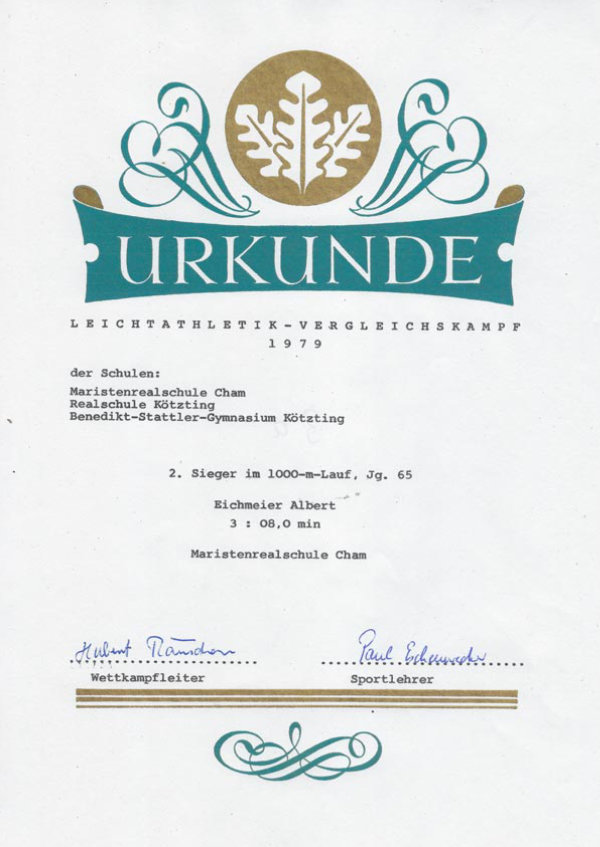Urkunde 1000m-Lauf