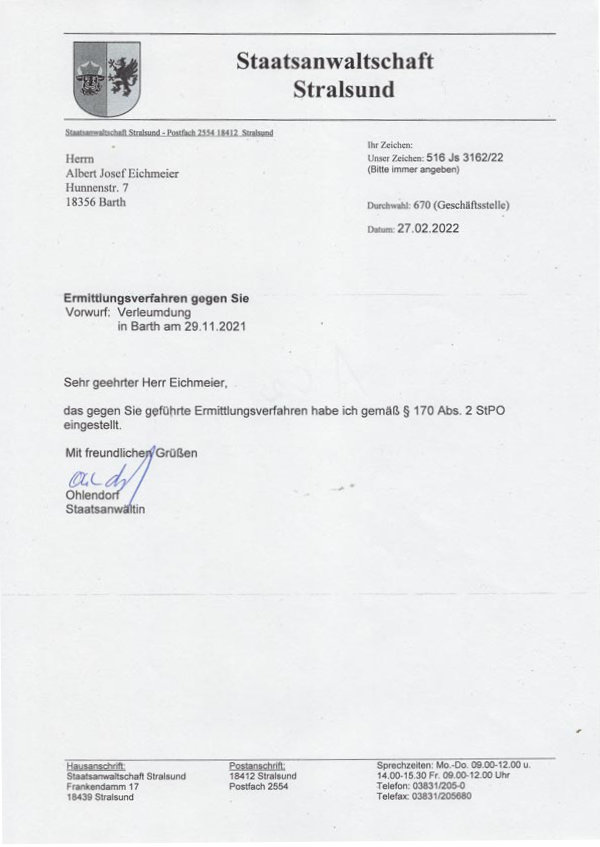 Einstellung der Ermittlungen