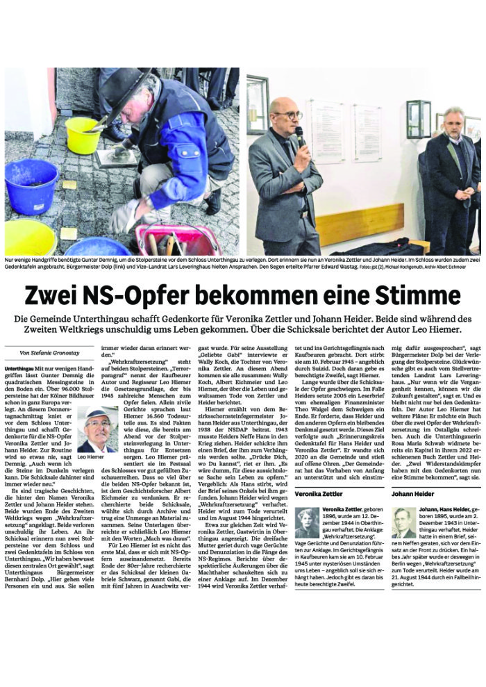 Artkel zu Stolpersteinen 18.11.2022