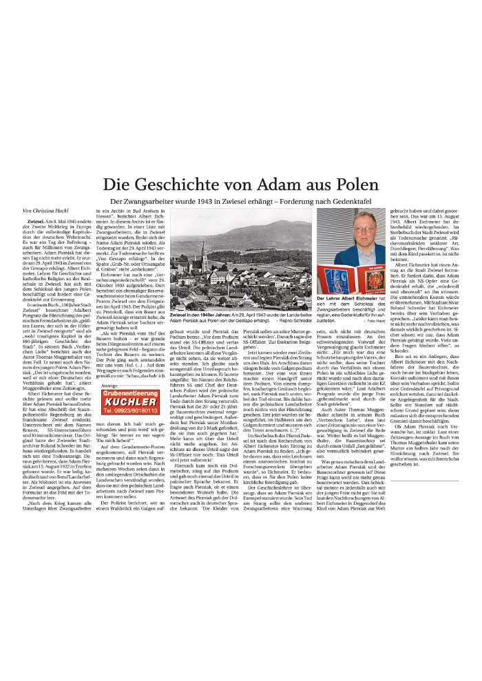 Die Geschichte von Adam aus Polen (Bayerwald-Bote vom 5. Mai 2023) 